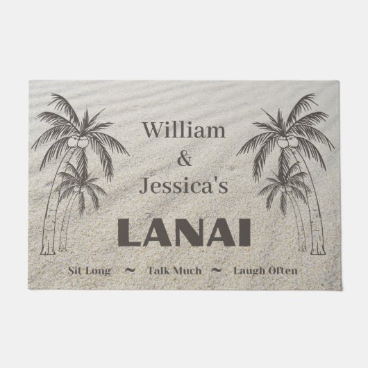 Gepersonaliseerde naam Custom Lanai tropische palm Deurmat (Voorkant)