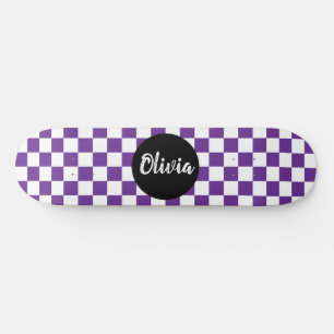 Gepersonaliseerde naam dambordpatroon paarse skateboard