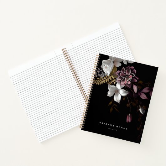 Gepersonaliseerde naam Dark en Moody Floral Notitieboek (Binnen)
