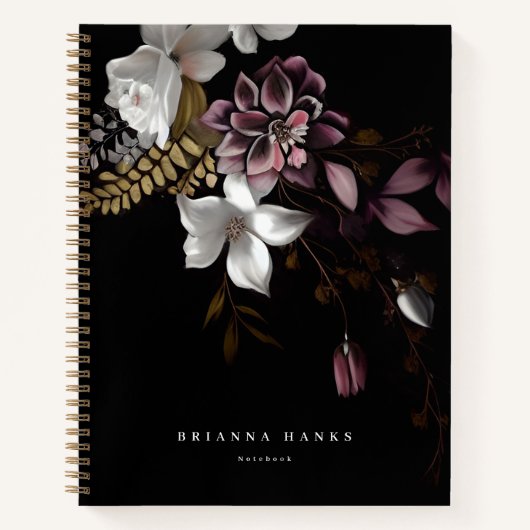 Gepersonaliseerde naam Dark en Moody Floral Notitieboek (Voorkant)