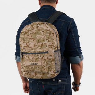 Gepersonaliseerde naam Desert Gulf Brown Camouflag Bedrukte Rugzak