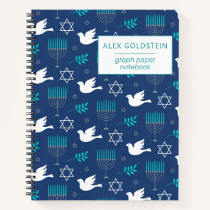 Gepersonaliseerde naam Dove Blue Menorah Hanukkah Notitieboek