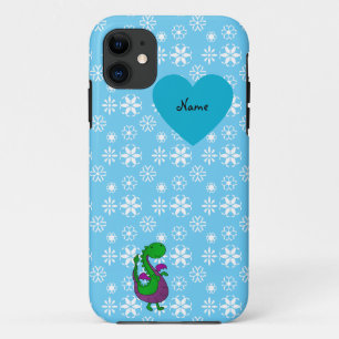 Gepersonaliseerde naam draak blauwe sneeuwvlokken iPhone 11 hoesje