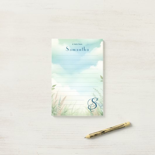 Gepersonaliseerde naam Elegant monogram gevoerd Post-it® Notes (Op bureau)