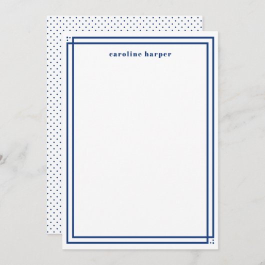 Gepersonaliseerde naam Elegant Navy and White Cust Notitiekaartje (Voorkant / Achterkant)