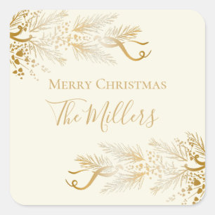 Gepersonaliseerde naam Elegant Unique Merry Christ Vierkante Sticker