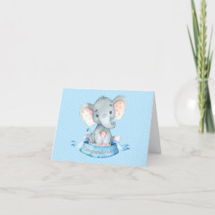 Gepersonaliseerde naam Elephant Baby Boy Blauw en  Bedankkaart