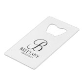 Gepersonaliseerde naam en monogram van het bruidsm kredietkaart flessenopener (Voorkant Gekanteld)
