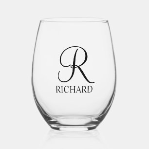 Gepersonaliseerde naam en monogram wijnglas zonder voet