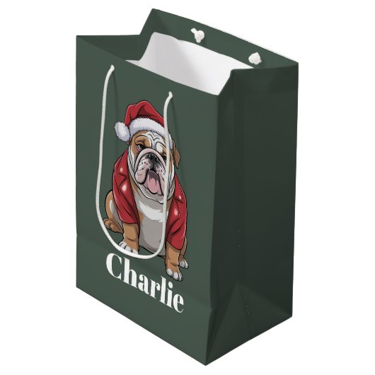 Gepersonaliseerde naam Engelse Bulldog Christmas Medium Cadeauzakje (Voorkant Gekanteld)