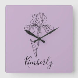 Gepersonaliseerde naam Februari Iris Geboortebloem Vierkante Klok