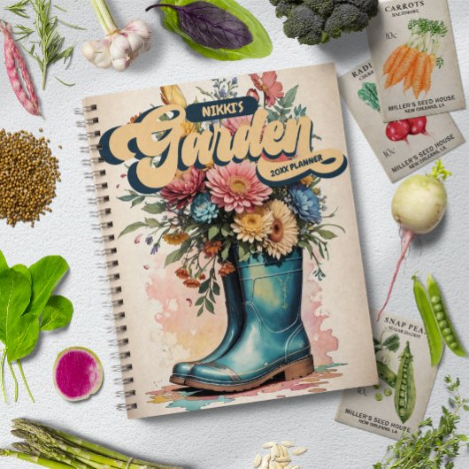 Gepersonaliseerde naam Floral Waterverf Garden Planner