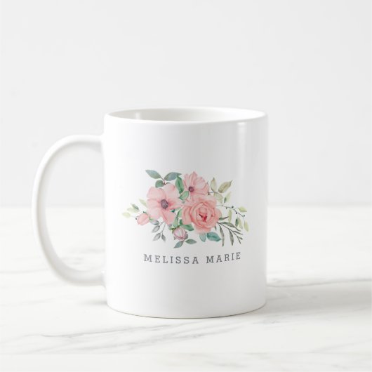 Gepersonaliseerde naam Floral Waterverf Mok (Links)