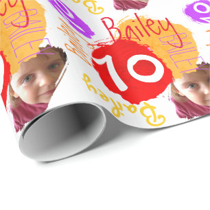 Gepersonaliseerde naam foto 10e verjaardag verf wr cadeaupapier