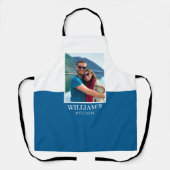 Gepersonaliseerde Naam Foto Blauw Wit Modern Schort (Voorkant)