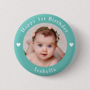 Gepersonaliseerde naam, foto en leeftijd Verjaarda Ronde Button 5,7 Cm