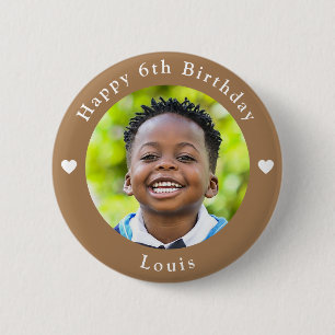 Gepersonaliseerde naam, foto en leeftijd verjaarda ronde button 5,7 cm