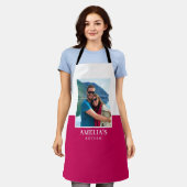 Gepersonaliseerde Naam Foto Roze Wit Modern Schort (Gedragen)