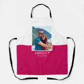 Gepersonaliseerde Naam Foto Roze Wit Modern Schort (Voorkant)