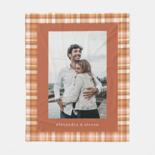 Gepersonaliseerde naam Foto Warm Earthy Gingham Pl Fleece Deken