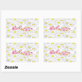 gepersonaliseerde naam geel daisy patroon modern rechthoekige sticker