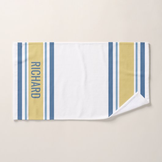 Gepersonaliseerde naam Geel en Blauw Striped Bad Handdoek (Handdoek)