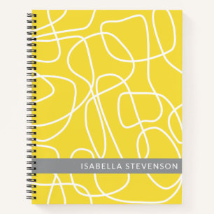 Gepersonaliseerde Naam Geel Grijs Abstracte Lijn K Notitieboek