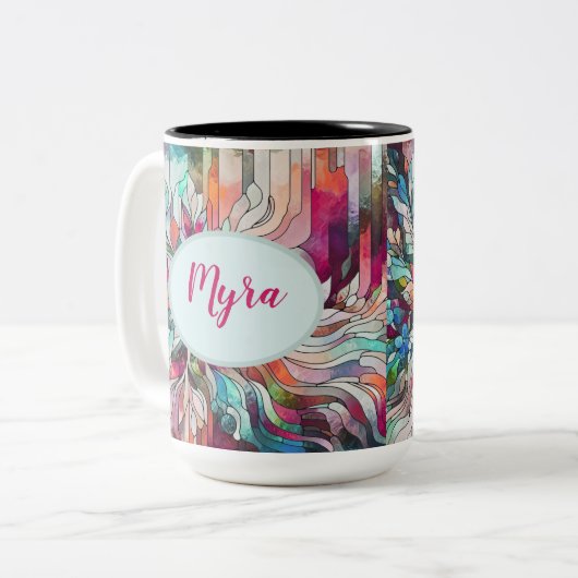 Gepersonaliseerde naam Glas in lood Abstract Tweekleurige Koffiemok (Voorkant links)