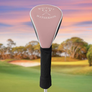 Gepersonaliseerde naam golfclubs Dusty Roos en wit Golfheadcover