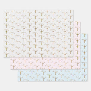 Gepersonaliseerde naam Gouden Kruis doopsel Inpakpapier Vel