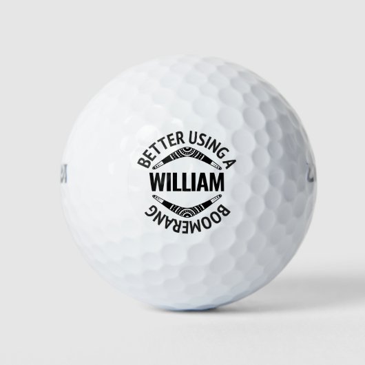 Gepersonaliseerde naam grappige boemerangbericht golfballen (Voorkant)