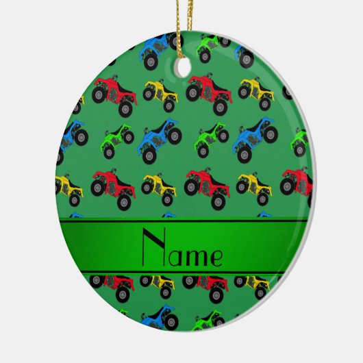 Gepersonaliseerde naam groen atv-patroon keramisch ornament (Links)