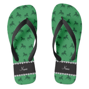 Gepersonaliseerde naam groen paardenpatroon teenslippers