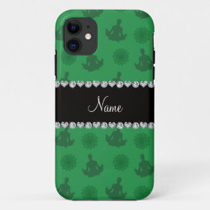 Gepersonaliseerde naam groen yoga-patroon iPhone 11 hoesje