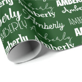 Gepersonaliseerde naam Groene doopvont Collage Ker Cadeaupapier (Rol Hoek)