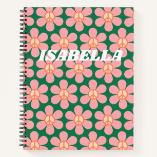 Gepersonaliseerde naam Groovy Floral Peace School Notitieboek