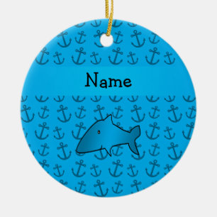 Gepersonaliseerde naam haaienblauw ankerpatroon keramisch ornament