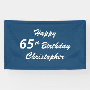 Gepersonaliseerde naam Happy 65th Birthday Blue Pl Spandoek
