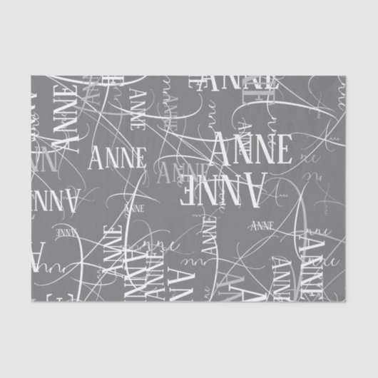 Gepersonaliseerde naam herhaaldelijk grijs tissuepapier (Voorkant)
