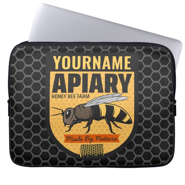 Gepersonaliseerde NAAM Honey Bee Apiary Bijenkorve Laptop Sleeve (Voorkant)