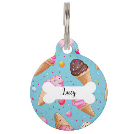 Gepersonaliseerde naam Ice Cream Pattern Ronde Pet Huisdierpenning