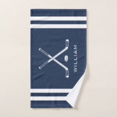 Gepersonaliseerde naam Ice Hockey Navy Blue Stripe Handdoek (Handdoek)