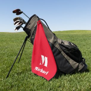 Gepersonaliseerde naam Initiaal Effen kleur Rood Golfhanddoek