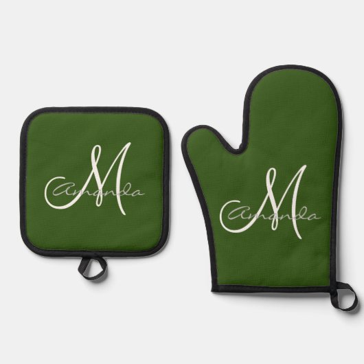 Gepersonaliseerde naam Initiaal Monogram Ovenwant & Pannenlap Set (Voorkant)