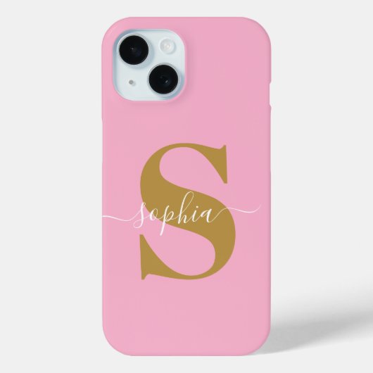 Gepersonaliseerde naam, Initiaal-script, roze/goud Case-Mate iPhone Case (Achterkant)
