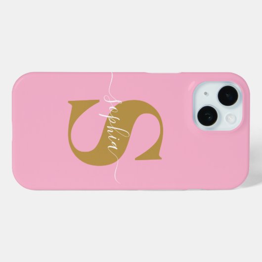 Gepersonaliseerde naam, Initiaal-script, roze/goud Case-Mate iPhone Case (Achterkant (horizontaal))