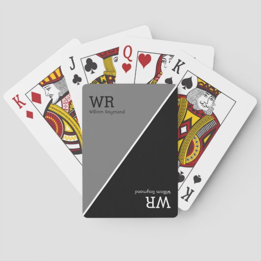 Gepersonaliseerde naam initialen half grijs half z pokerkaarten (Achterkant)