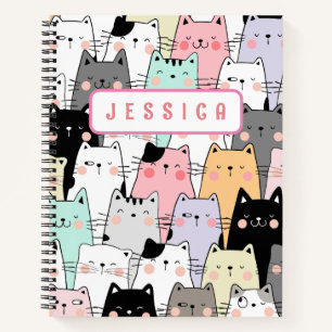 Gepersonaliseerde naam Kawaii Cat Notitieboek