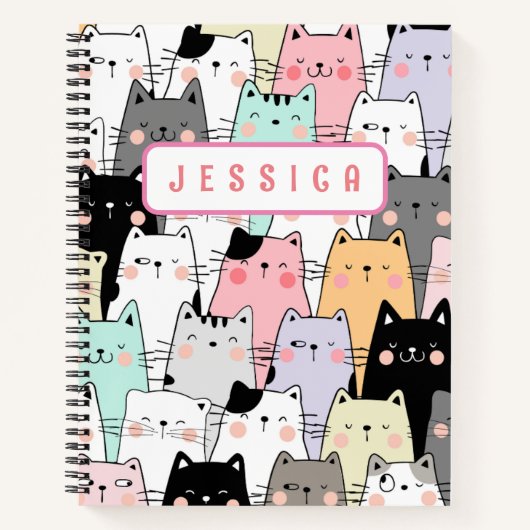 Gepersonaliseerde naam Kawaii Cat Notitieboek (Voorkant)