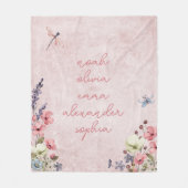 Gepersonaliseerde naam Keepsake Wildflower Roze Fleece Deken (Voorkant)